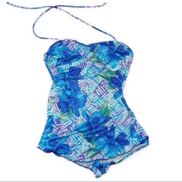 Blue One Piece Swimsuit with Skirt Bottom, 11/12 - Picture 1 of 4